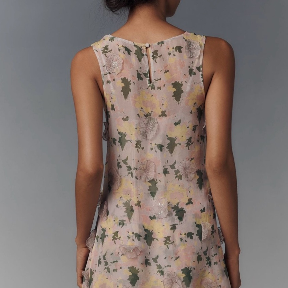 Designer sold through Anthropologie Floral Mini Dress - Pink, Yellow, Green